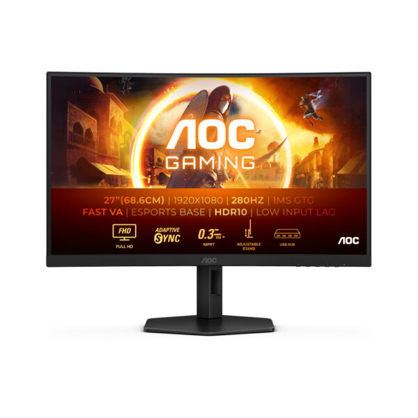 AOC 27" C27G4ZXU Curved Freesync Premium Gaming Monitor 1ms 280Hz 1920x1080 FHD HDR 10 HDMI/Display Port/Speakers USB Hub