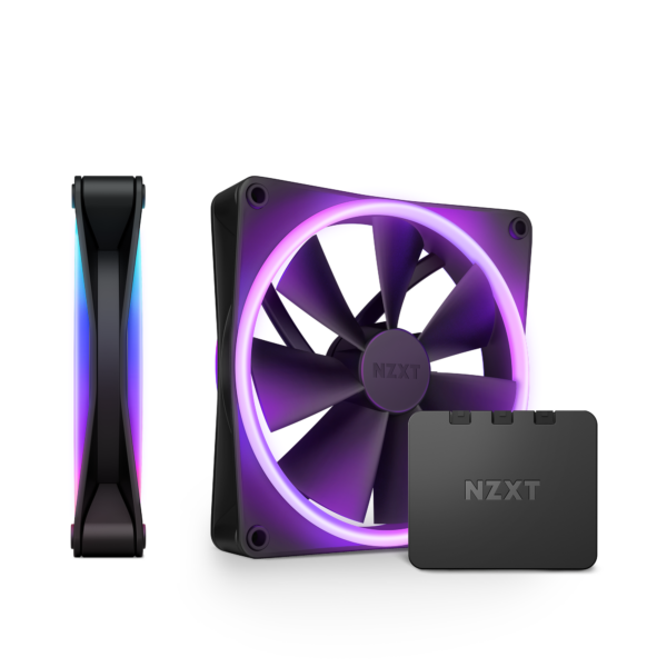 NZXT F140 RGB DUO 140mm Twin Fan Pack Black With RGB Fan Controller 500-1800rpm 84.75CFM 36 dBA 4-Pin PWM