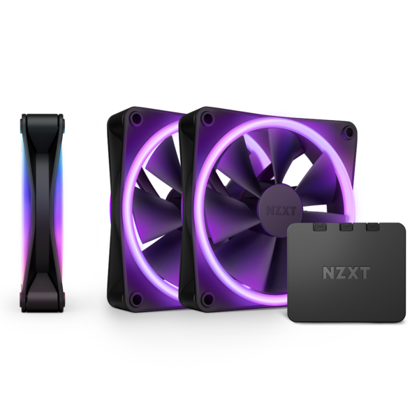 NZXT F120 RGB DUO 120mm Triple Fan Pack Black With RGB Controller 500-1800rpm 48.58CFM 4-Pin PWM