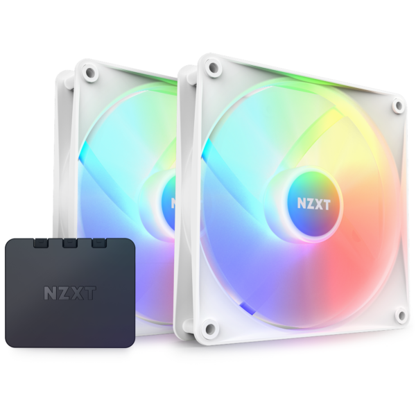 NZXT F140 RGB Core 140mm Twin Fan Pack White With RGB Controller 500-1500rpm 89.48CFM 4-Pin PWM