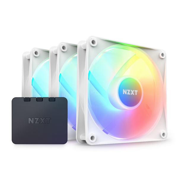 NZXT F120 RGB Core 120mm Triple Fan Pack White With RGB Controller 500-1800rpm 78.86CFM 4-Pin PWM