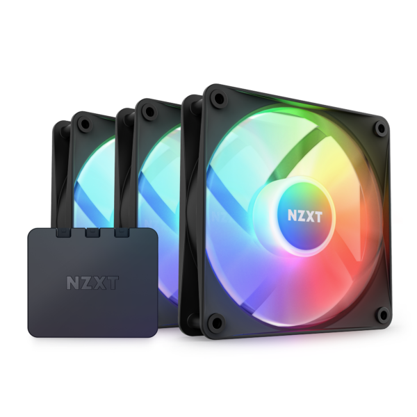 NZXT F120 RGB Core 120mm Triple Fan Pack Black With RGB Controller 500-1800rpm 78.86CFM 4-Pin PWM