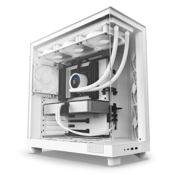 NZXT H6 Flow Compact Dual Chamber White Mid Tower Case 3 x 120mm Fans USB 3.2 Type-C Tempered Glass Front And Side