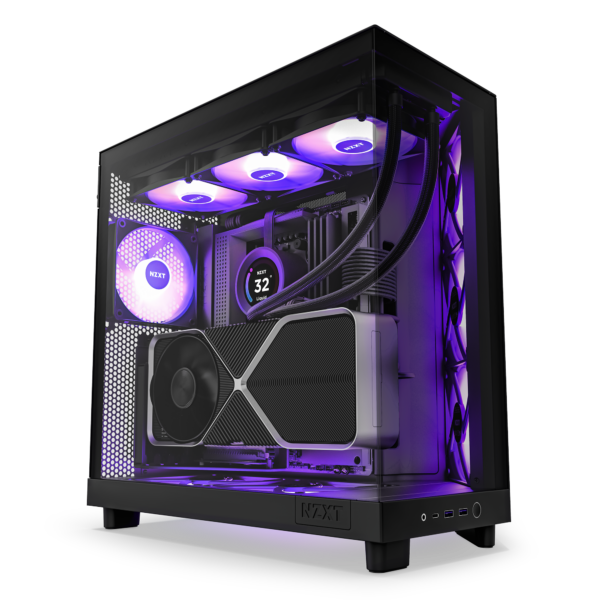 NZXT H6 Flow RGB Compact Dual Chamber Black Mid Tower Case 3 x 120mm RGB Fans USB 3.2 Type-C Tempered Glass Front And Side