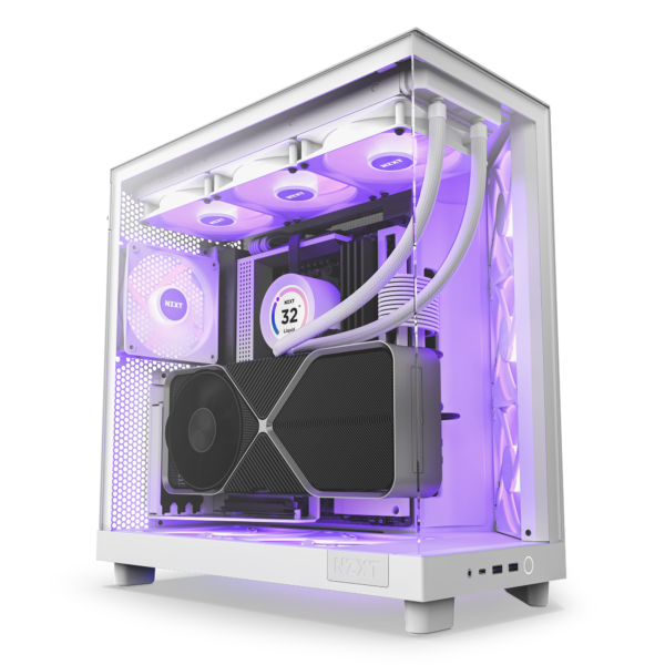 NZXT H6 Flow RGB Compact Dual Chamber White Mid Tower Case 3 x 120mm RGB Fans USB 3.2 Type-C Tempered Glass Front And Side