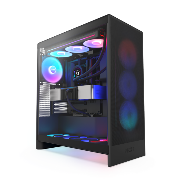 NZXT H7 Flow (2024) Black Mid Tower Case 3 x 120mm Fans USB 3.2 Type-C Tempered Glass