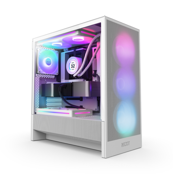 NZXT H5 Flow RGB (2024) White Mid Tower Case 2 x 120mm Fans USB 3.2 Type-C Tempered Glass Side Window