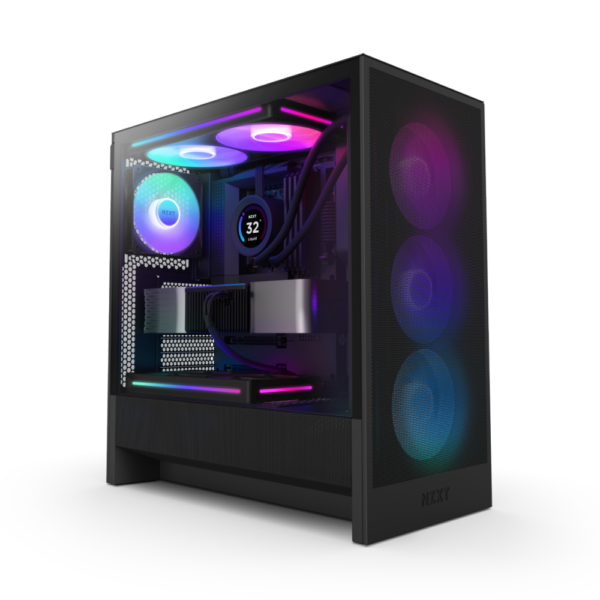 NZXT H5 Flow RGB (2024) Black Mid Tower Case 2 x 120mm Fans USB 3.2 Type-C Tempered Glass Side Window