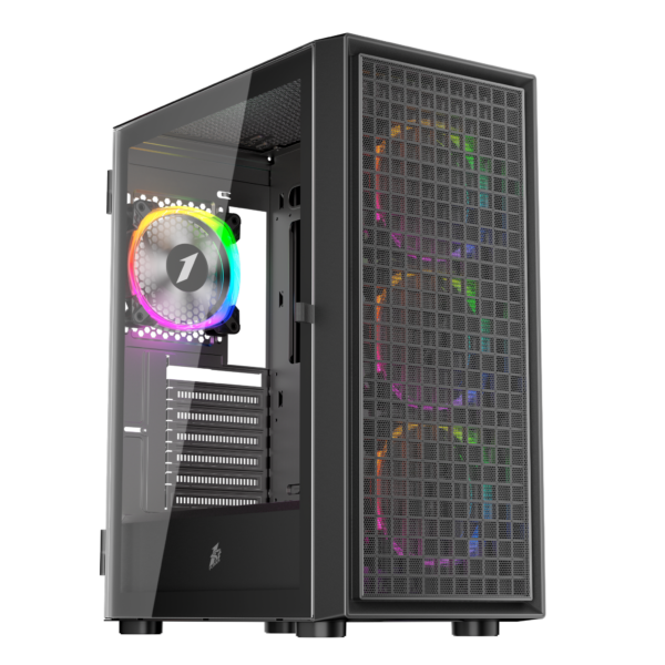 1st Player Go6-BK-4FS1 ATX Black Case with 4 x 120mm RGB Fans Tempered Glass Side Window