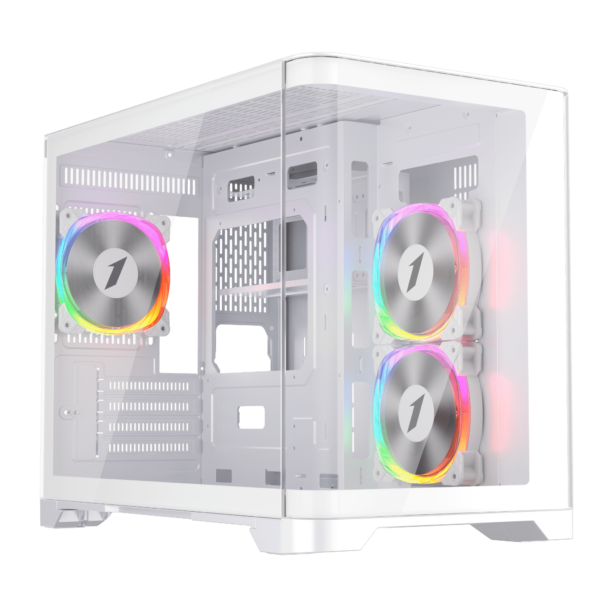 1st Player UV6 Micro ATX White Case with 3 x 120mm RGB Fans Tempered Glass Front And Side Window