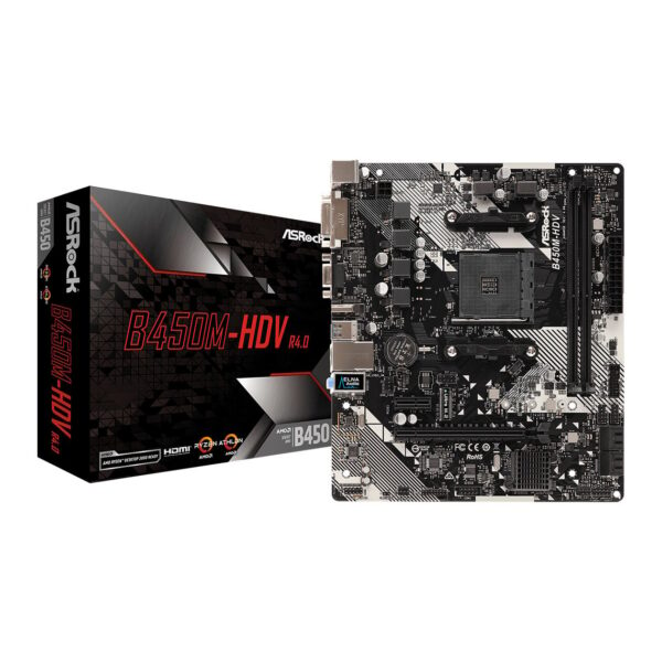 Asrock B450M-HDV R.40 AMD B450 AM4 Micro ATX 2 DDR4 VGA DVI HDMI M.2