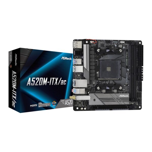 Asrock A520M-ITX/AC AMD A520 AM4 Mini ITX 2 DDR4 HDMI DP AC Wi-Fi M.2