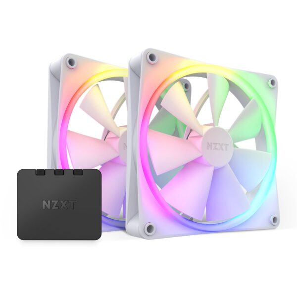 NZXT F140RGB 140mm RGB Fan Twin Pack White With RGB Controller 500-1800 rpm 24.85 - 89.48CFM 4-Pin PWM