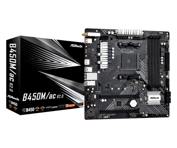 Asrock B450M/AC R2.0 AMD B450 AM4 Micro ATX 4 DDR4 HDMI GB LAN AC Wi-Fi 1x M.2