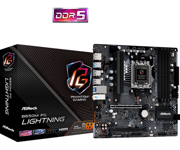 Asrock B650M PG LIGHTNING AMD B650 AM5 Micro ATX 4 DDR5 HDMI DP 2.5G LAN PCIe4 3x M.2