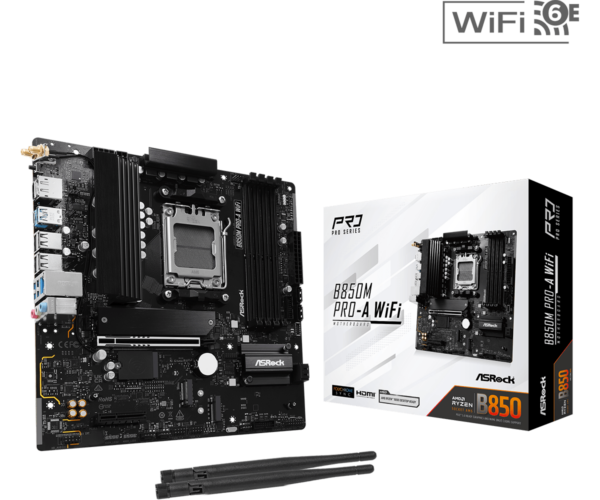 Asrock B850M PRO-A WIFI AMD B850 AM5 Micro ATX 4 DDR5 HDMI DP Wi-Fi 6E 2.5G LAN 3x M.2