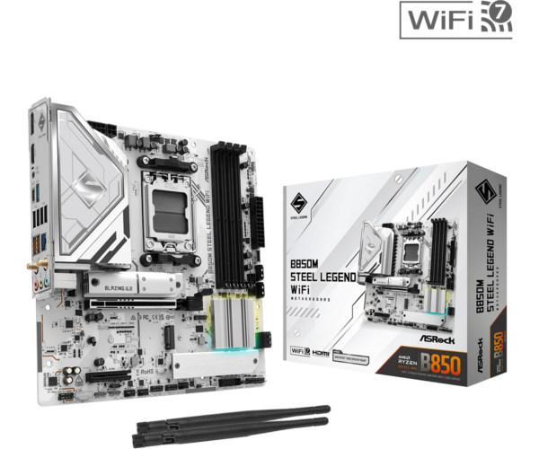 Asrock B850M STEEL LEGEND WIFI AMD B850 AM5 Micro ATX 4 DDR5 HDMI DP Wi-Fi 7 2.5G LAN RGB 3x M.2