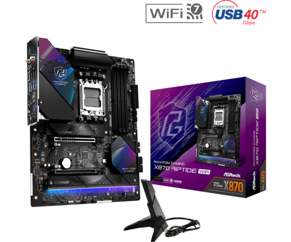 Asrock X870 RIPTIDE WIFI AMD X870 AM5 ATX 4 DDR5 HDMI 2 USB4 Wi-Fi 7 2.5G LAN RGB 3x M.2