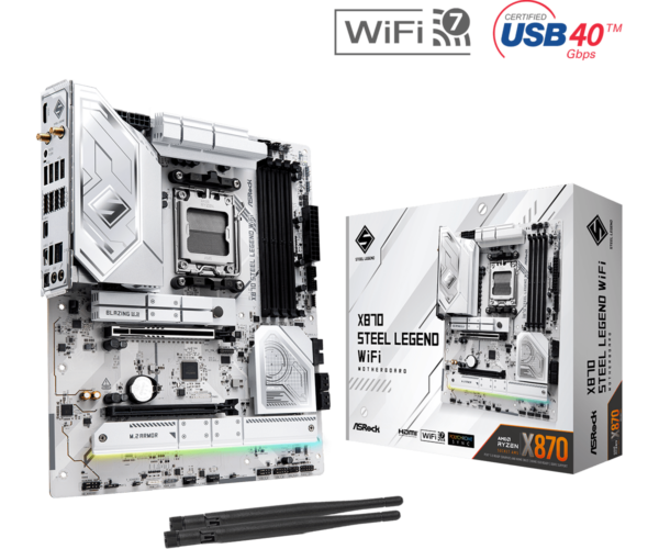 Asrock X870 STEEL LEGEND WIFI AMD X870 AM5 ATX 4 DDR5 HDMI 2 USB4 Wi-Fi 7 2.5G LAN RGB 3x M.2