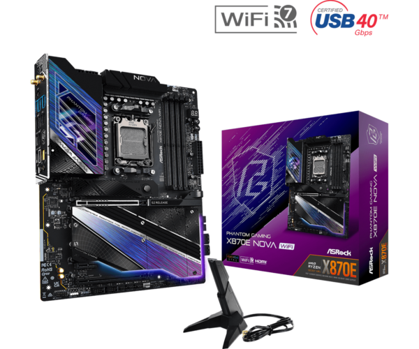 Asrock X870E NOVA WIFI AMD X870E AM5 ATX 4 DDR5 HDMI 2 USB4 Wi-Fi 7 5G LAN RGB 5x M.2