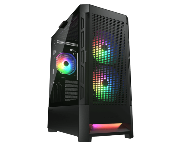 Cougar Airface RGB Mid Tower Black Case 2 x 140mm 1 x 120mm ARGB Fans Tempered Glass Side Window Mesh Front Panel