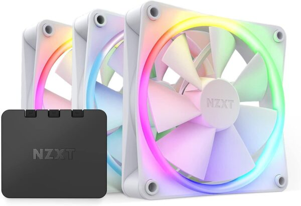 NZXT F120RGB 120mm RGB Fan Triple Pack White With RGB Controller 500-1800 rpm 13.94 - 50.18CFM 4-Pin PWM