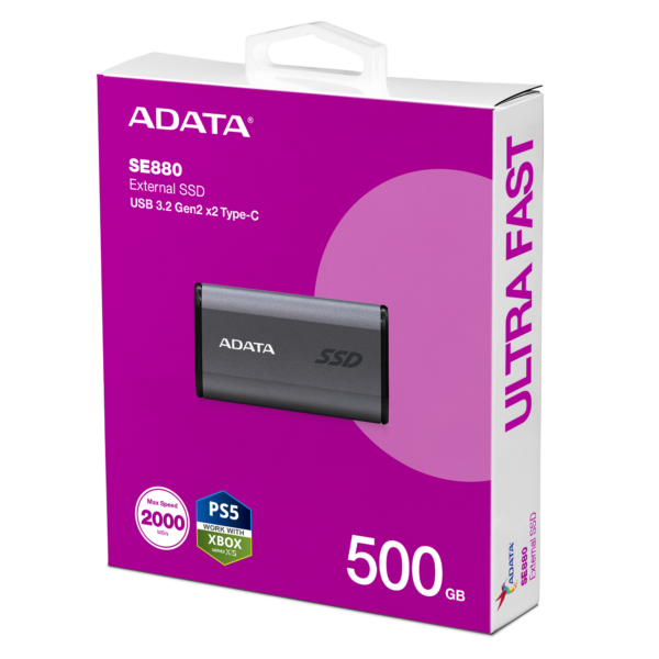 Adata SE880 500GB Pocket Size External SSD USB 3.2 Gen2 Type-C/Type-A Titanium Grey