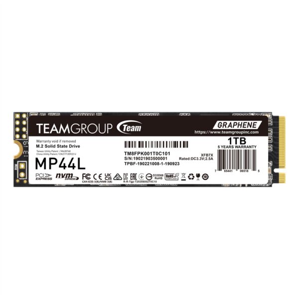 Team 1TB MP44L M.2 NVMe Gen4 SSD M.2 2280 PCIe4 Read Up to 5000 MB/s Write Up to 4500 MB/s Heat Dissipating Graphene Label