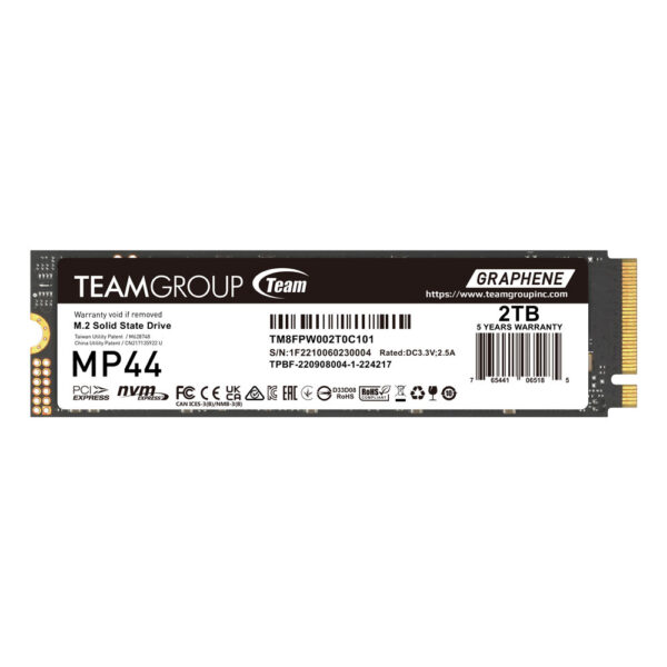 Team 2TB MP44 M.2 NVMe Gen4 SSD M.2 2280 PCIe4 Read Up to 7400 MB/s Write Up to 7000 MB/s Heat Dissipating Graphene Label