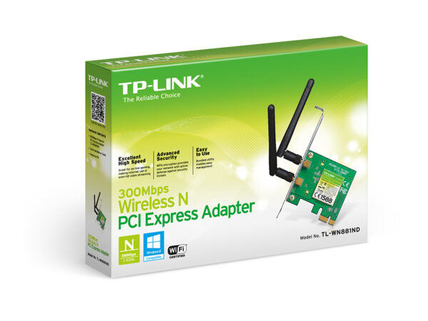 TP-LINK (TL-WN881ND) 300Mbps Wireless N PCI Express Adapter 2 Detachable Antennas Low Profile Bracket