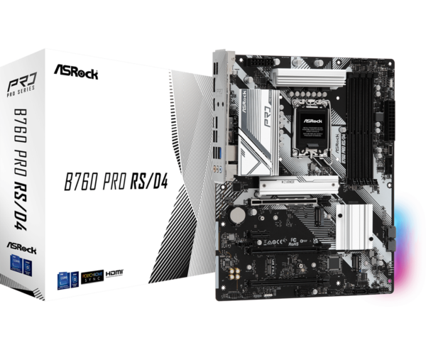 Asrock B760 PRO RS/D4 Intel B760 1700 ATX 4 DDR4 HDMI DP 2.5G LAN PCIe4 3x M.2 RGB