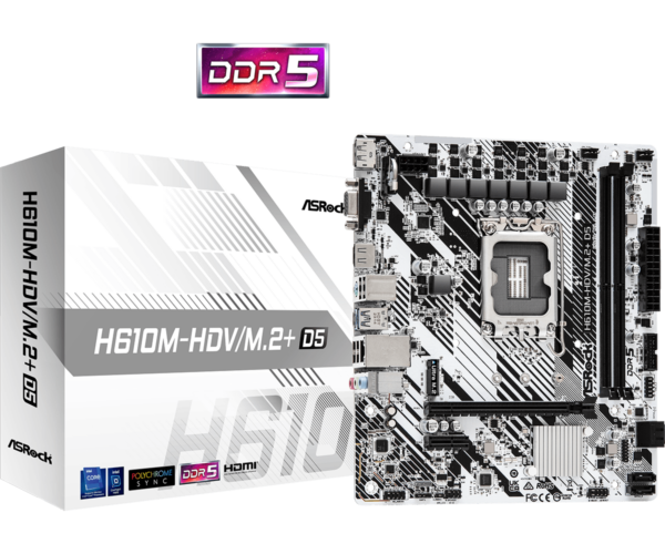 Asrock H610M-HDV/M.2+ D5 Intel H610 1700 Micro ATX 2 DDR5 VGA HDMI DP PCIe4 1x M.2