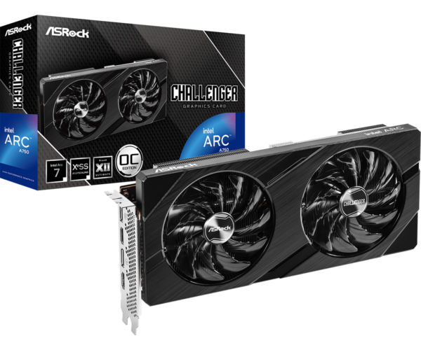 Asrock Intel ARC A750 Challenger D 8GB OC 8GB DDR6 PCIe4 2 HDMI 2 DP 2200MHz Clock 0dB Cooling Overclocked