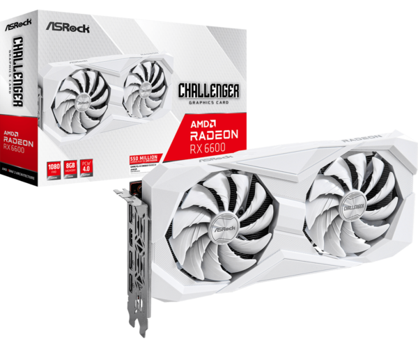 Asrock RX 6600 Challenger White 8GB 8GB GDDR6 HDMI 3 DP 2491MHz Clock 0dB Cooling