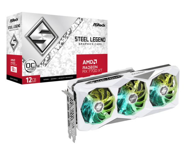 Asrock RX 7700 XT Steel Legend 12GB OC PCIe4 12GB DDR6 HDMI 3 DP 2599MHz Clock RGB White Overclocked