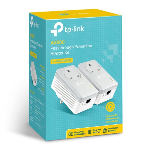 TP-LINK (TL-PA4010P KIT) AV600 10/100 Powerline Adapter Kit 1 Port AC Pass Through