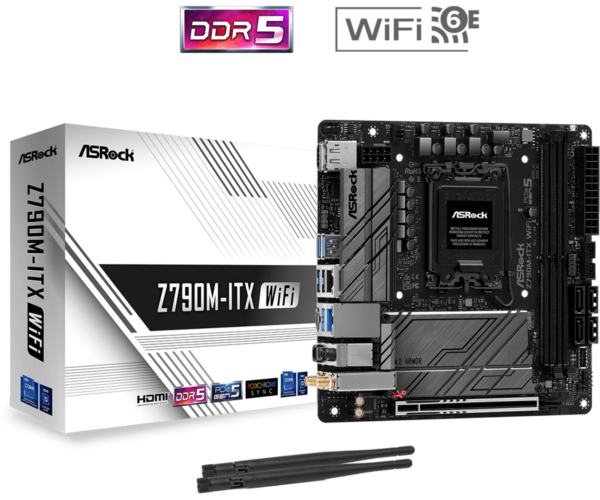 Asrock Z790M-ITX WIFI Intel Z790 1700 Mini ITX 2 DDR5 HDMI DP eDP Wi-Fi 6E 2.5G & GB LAN PCIe5 2x M.2