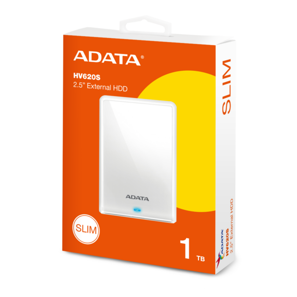 ADATA 1TB HV620S Slim External Hard Drive 2.5" USB 3.2 11.5mm Thick White