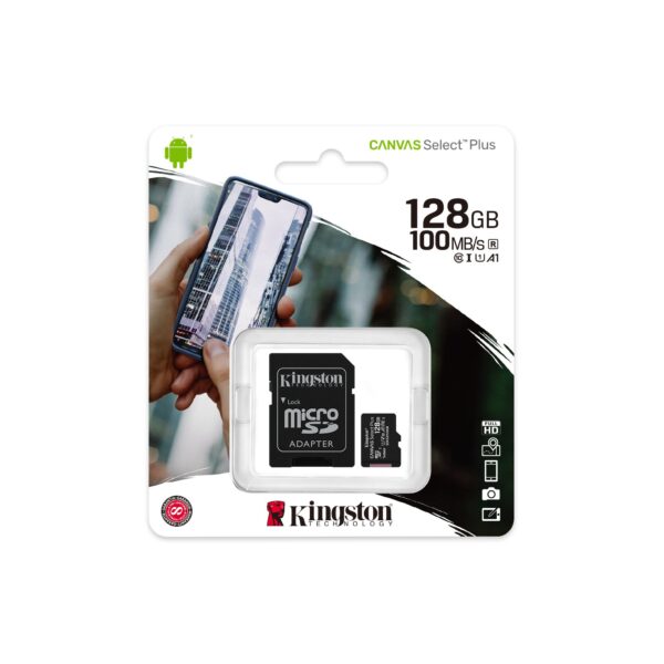 Kingston 128GB Canvas Select Plus Micro SDXC Card with SD Adapter UHS-I Class 10 U1 A1 App Performance 100MB/s