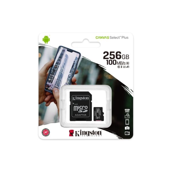 Kingston 256GB Canvas Select Plus Micro SDXC Card with SD Adapter UHS-I Class 10 U3 A1 App Performance 100MB/s