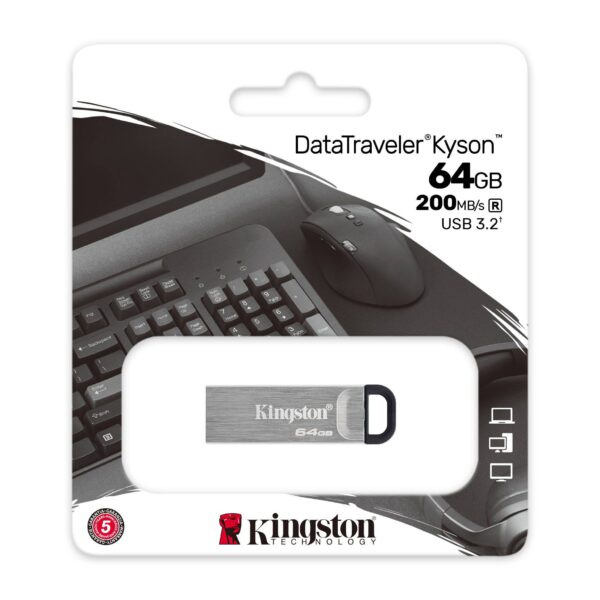 Kingston 64GB DataTraveler Kyson USB 3.2 Gen1 Memory Pen Metal Capless Design R/W 200/60 MB/s