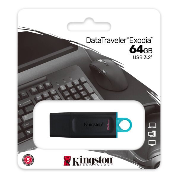 Kingston 64GB DataTraveler Exodia USB 3.2 Gen1 Memory Pen Cap Key Ring