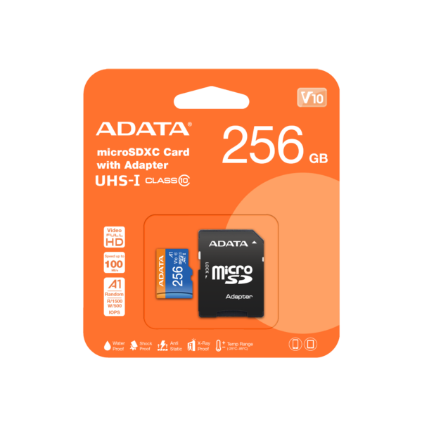 ADATA 256GB Premier Micro SDXC Card with SD Adapter UHS-I Class 10 A1 App Performance 85MB/s