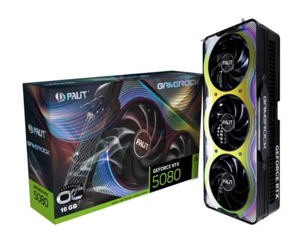 Palit GameRock RTX 5080 OC PCIe5 16GB DDR7 HDMI 3 DP 2730Mhz Clock RGB Lighting Overclocked