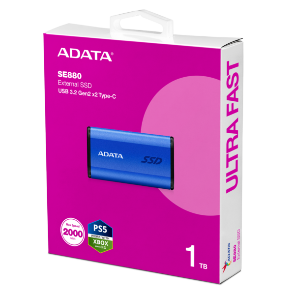 Adata SE880 1TB Pocket Size External SSD USB 3.2 Gen2 Type-C/Type-A Blue